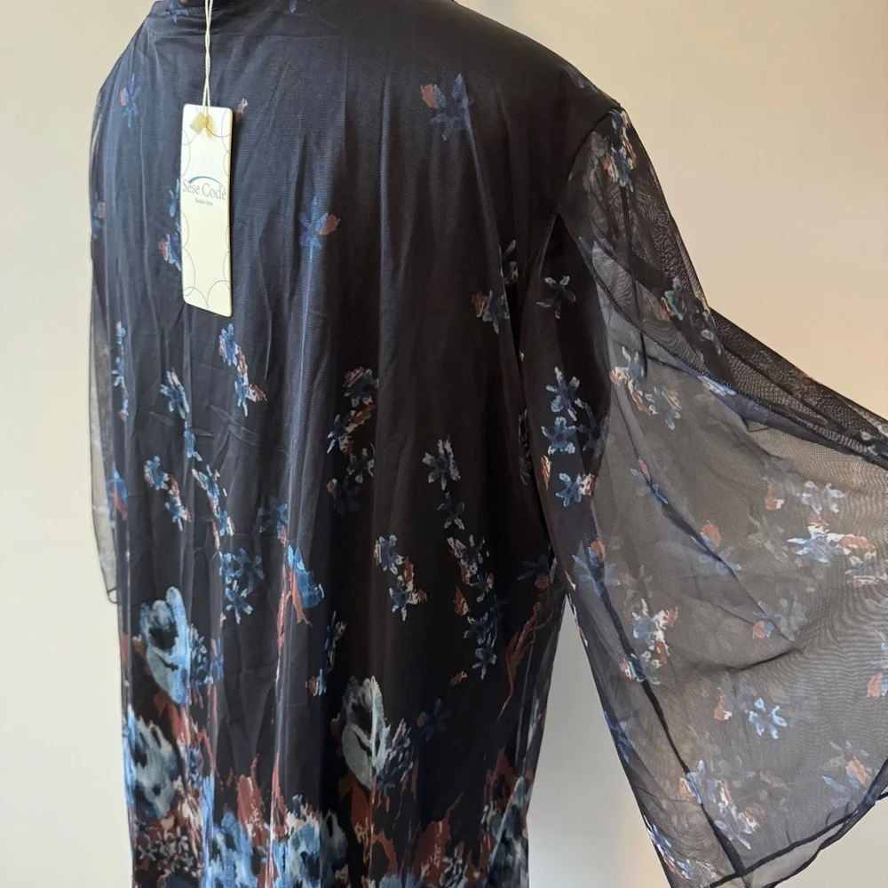 Dark Cottagecore Sheer Floral Flutter Sleeve Tunic Whimsical Flowy Top 3XL - Picture 6 of 11